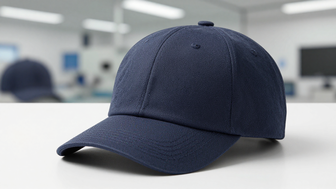 QA inspector verifying stitch consistency on a modern cap factory production line